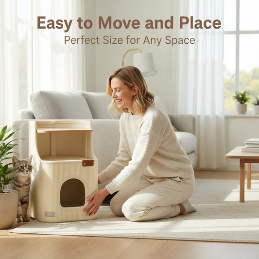 Space Saving Cat Tree with Scratching Post and Cozy Cat Bed All in One for Small Homes Year Round Use