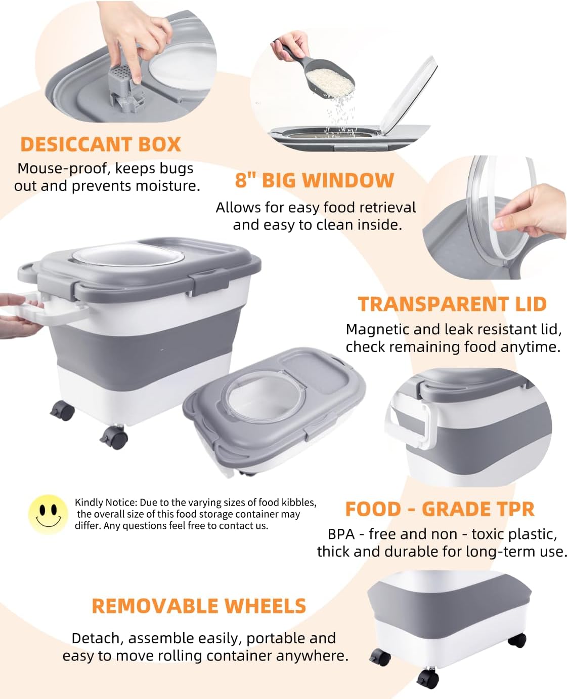 Catfeeders 23-25 Lbs Airtight Dog Food Storage Container,Collapsible Dog Food Container with Lid,Wheels,Handle,Large Pet food storage Container with Scoop,Small Food Container for Pet