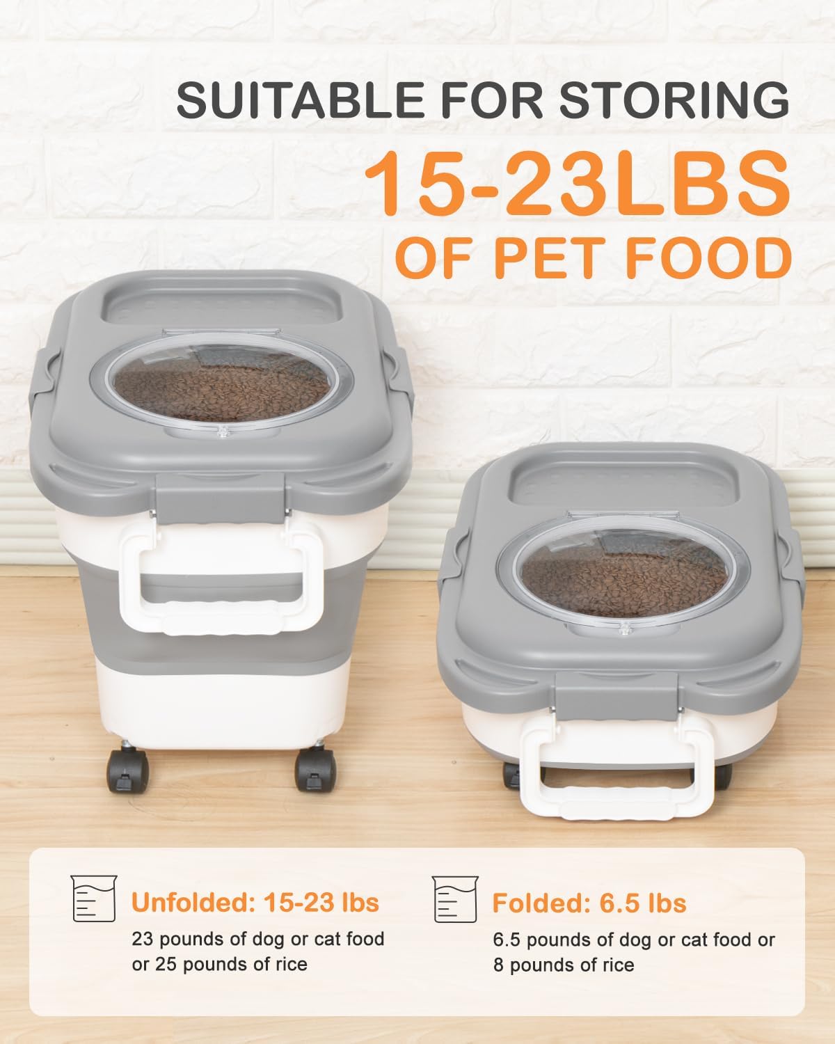 Catfeeders 23-25 Lbs Airtight Dog Food Storage Container,Collapsible Dog Food Container with Lid,Wheels,Handle,Large Pet food storage Container with Scoop,Small Food Container for Pet