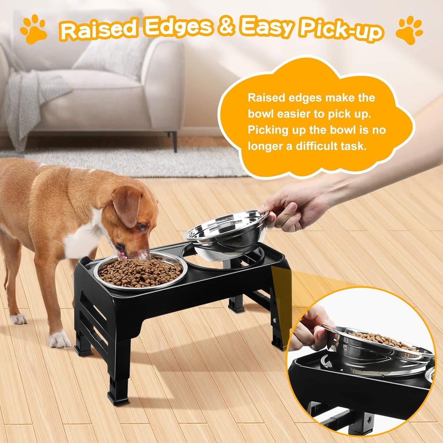 COMESOON Dog feeders Raised Dog Bowls, 4 Height Adjustable Elevated Dog Bowls with 2 Thick Stainless Steel 50oz Dog Food Bowls for Large Medium Dogs Adjusts to 3.7", 9.2", 10.75", 12.36"- Black