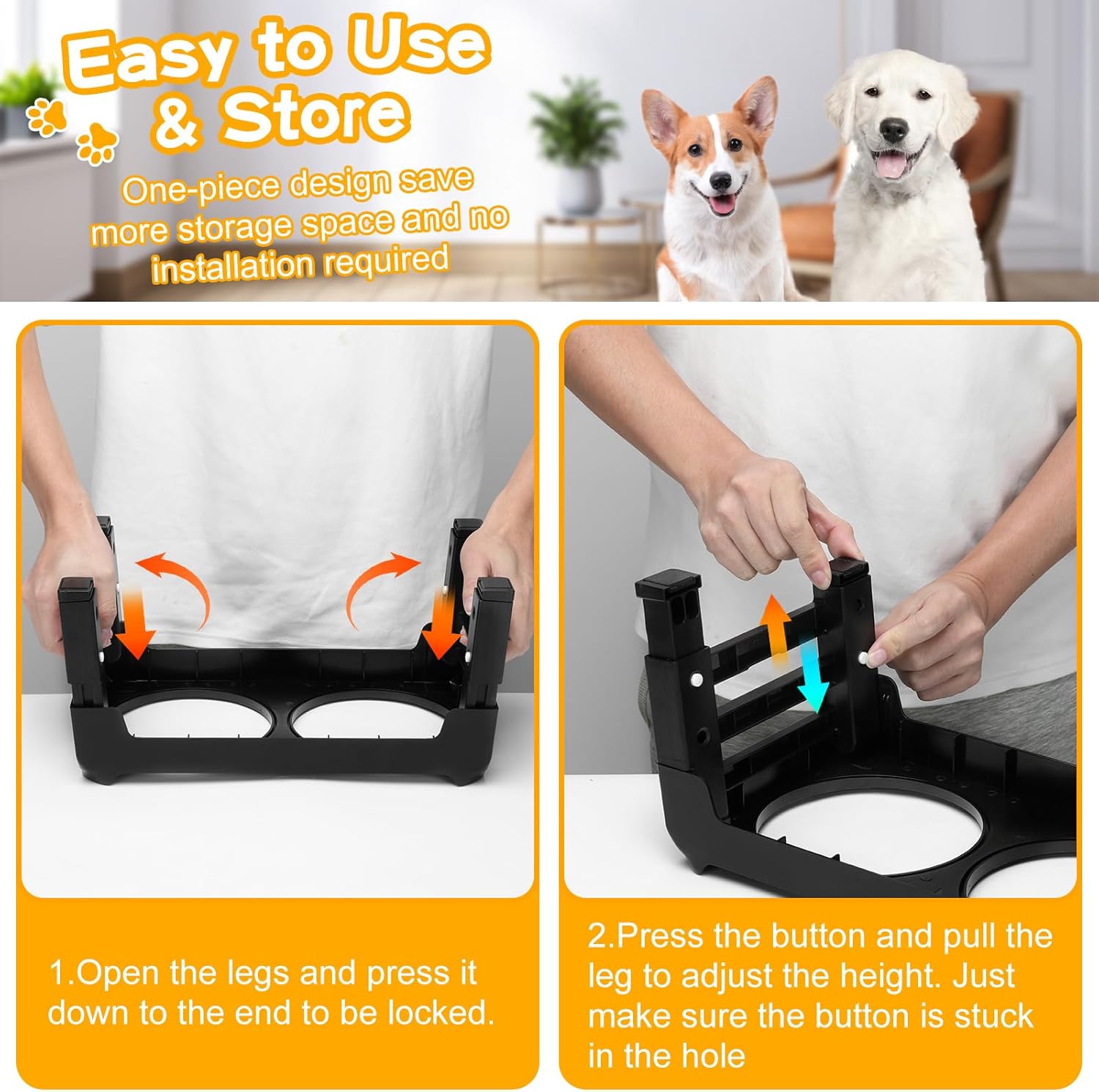 COMESOON Dog feeders Raised Dog Bowls, 4 Height Adjustable Elevated Dog Bowls with 2 Thick Stainless Steel 50oz Dog Food Bowls for Large Medium Dogs Adjusts to 3.7", 9.2", 10.75", 12.36"- Black