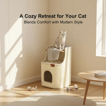 Space Saving Cat Tree with Scratching Post and Cozy Cat Bed All in One for Small Homes Year Round Use