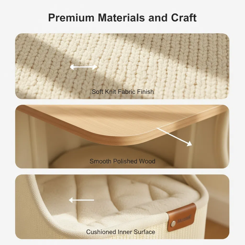 Space Saving Cat Tree with Scratching Post and Cozy Cat Bed All in One for Small Homes Year Round Use