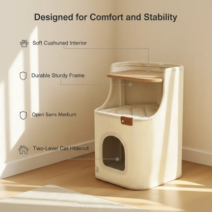 Space Saving Cat Tree with Scratching Post and Cozy Cat Bed All in One for Small Homes Year Round Use