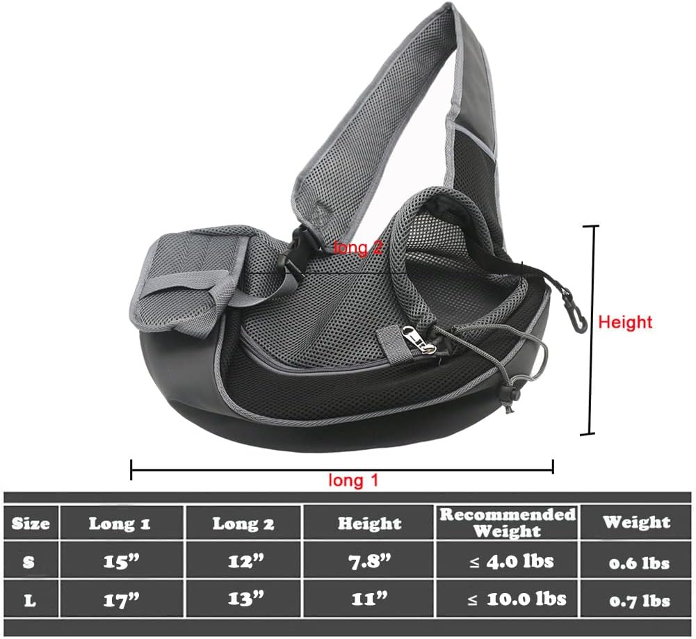 Cat Backpack Pet Dog Sling Carrier, Breathable Mesh Portable Travel Safe Pet Sling Shoulder Bag Carrier with Adjustable Non-Slip Shoulder Strap for Small Dogs Cats Puppy (Small, Black)