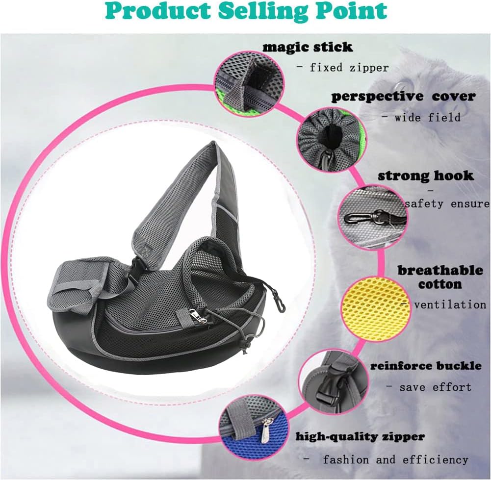 Cat Backpack Pet Dog Sling Carrier, Breathable Mesh Portable Travel Safe Pet Sling Shoulder Bag Carrier with Adjustable Non-Slip Shoulder Strap for Small Dogs Cats Puppy (Small, Black)