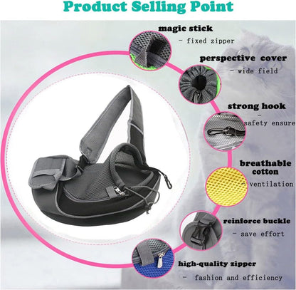 Cat Backpack Pet Dog Sling Carrier, Breathable Mesh Portable Travel Safe Pet Sling Shoulder Bag Carrier with Adjustable Non-Slip Shoulder Strap for Small Dogs Cats Puppy (Small, Black)