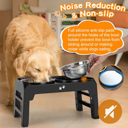 COMESOON  Dog feeders Raised Dog Bowls, 4 Height Adjustable Elevated Dog Bowls with 2 Thick Stainless Steel 50oz Dog Food Bowls for Large Medium Dogs Adjusts to 3.7", 9.2", 10.75", 12.36"- Black