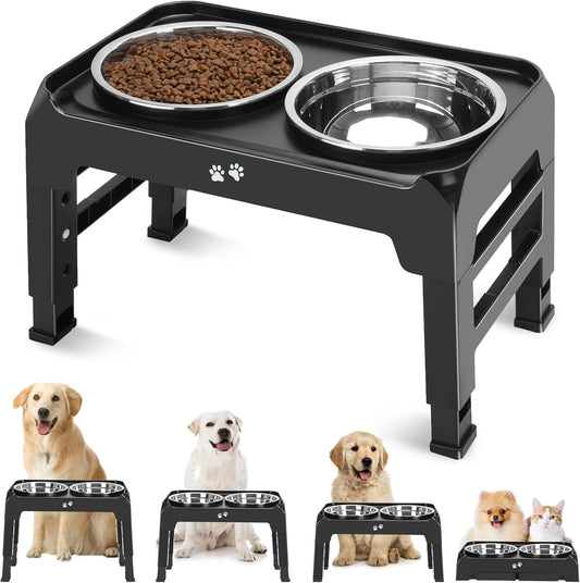 COMESOON  Dog feeders Raised Dog Bowls, 4 Height Adjustable Elevated Dog Bowls with 2 Thick Stainless Steel 50oz Dog Food Bowls for Large Medium Dogs Adjusts to 3.7", 9.2", 10.75", 12.36"- Black