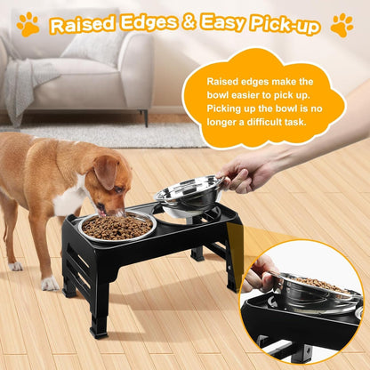 COMESOON  Dog feeders Raised Dog Bowls, 4 Height Adjustable Elevated Dog Bowls with 2 Thick Stainless Steel 50oz Dog Food Bowls for Large Medium Dogs Adjusts to 3.7", 9.2", 10.75", 12.36"- Black