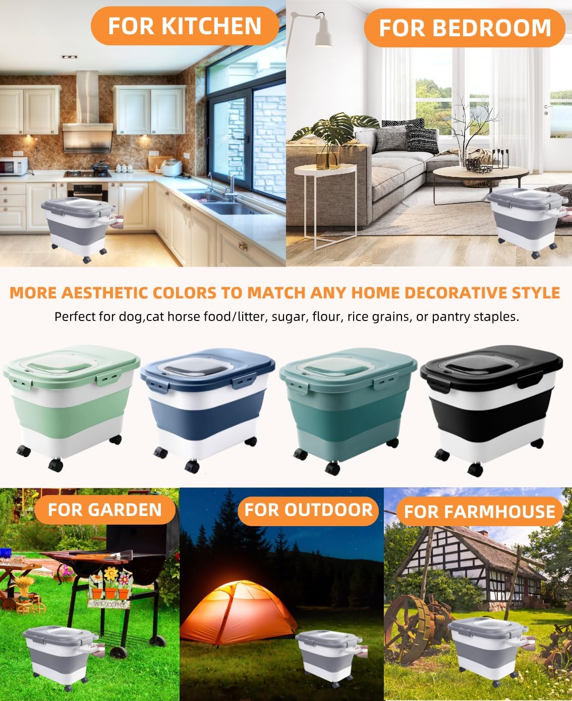 Catfeeders 23-25 Lbs Airtight Dog Food Storage Container,Collapsible Dog Food Container with Lid,Wheels,Handle,Large Pet food storage Container with Scoop,Small Food Container for Pet