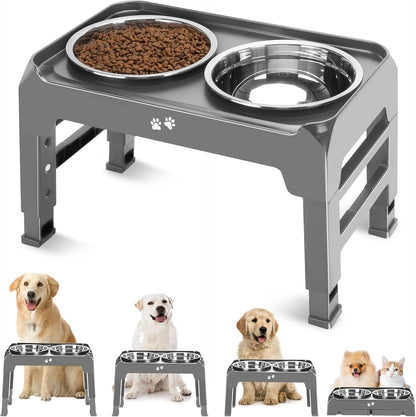COMESOON  Dog feeders Raised Dog Bowls, 4 Height Adjustable Elevated Dog Bowls with 2 Thick Stainless Steel 50oz Dog Food Bowls for Large Medium Dogs Adjusts to 3.7", 9.2", 10.75", 12.36"- Black