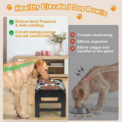COMESOON  Dog feeders Raised Dog Bowls, 4 Height Adjustable Elevated Dog Bowls with 2 Thick Stainless Steel 50oz Dog Food Bowls for Large Medium Dogs Adjusts to 3.7", 9.2", 10.75", 12.36"- Black