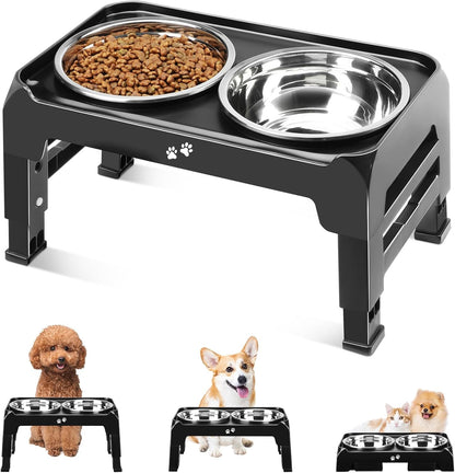COMESOON  Dog feeders Raised Dog Bowls, 4 Height Adjustable Elevated Dog Bowls with 2 Thick Stainless Steel 50oz Dog Food Bowls for Large Medium Dogs Adjusts to 3.7", 9.2", 10.75", 12.36"- Black