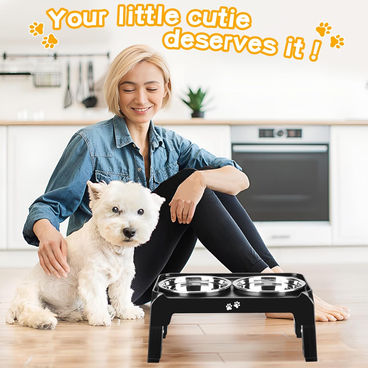 COMESOON  Dog feeders Raised Dog Bowls, 4 Height Adjustable Elevated Dog Bowls with 2 Thick Stainless Steel 50oz Dog Food Bowls for Large Medium Dogs Adjusts to 3.7", 9.2", 10.75", 12.36"- Black