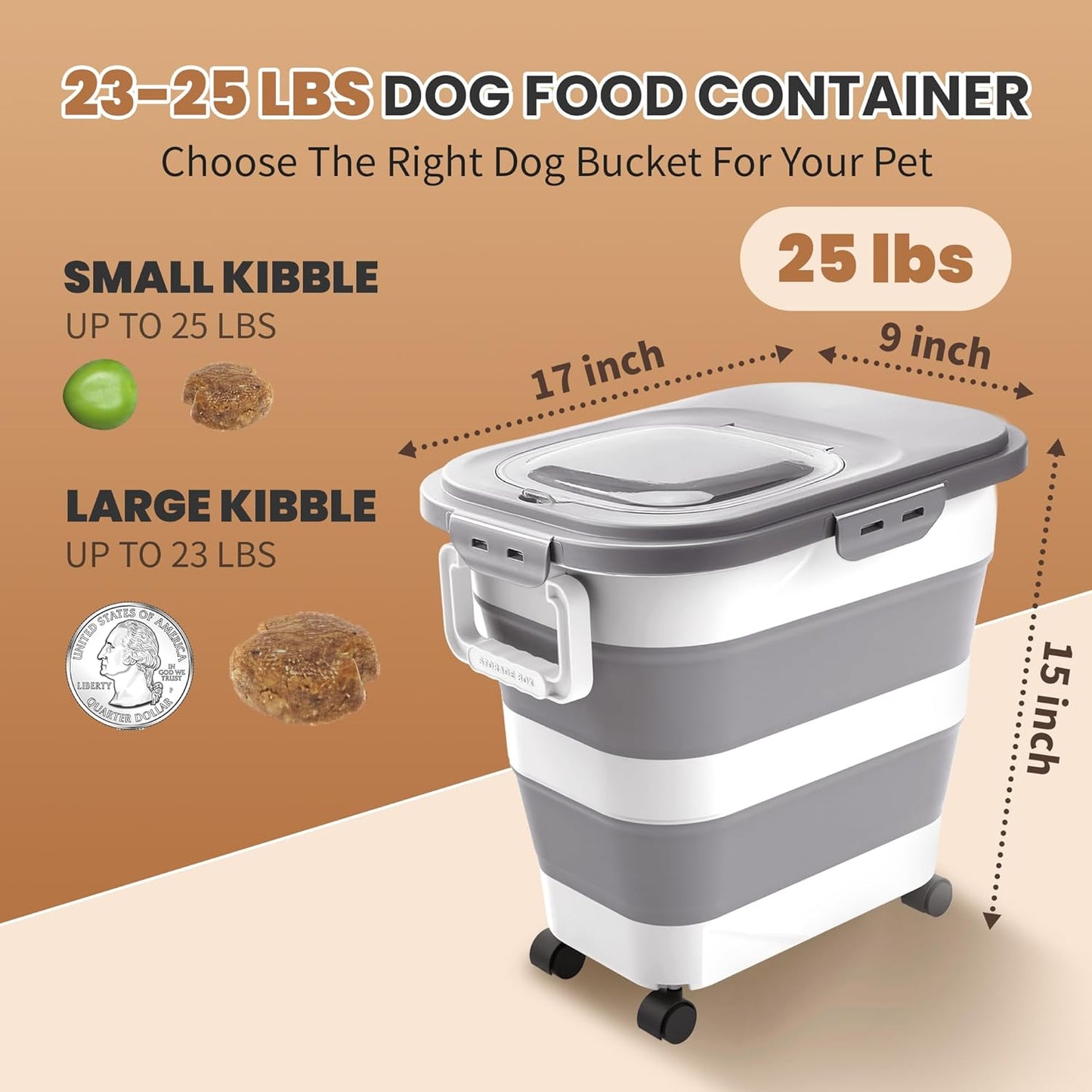Catfeeders 23-25 Lbs Airtight Dog Food Storage Container,Collapsible Dog Food Container with Lid,Wheels,Handle,Large Pet food storage Container with Scoop,Small Food Container for Pet