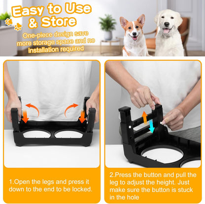 COMESOON  Dog feeders Raised Dog Bowls, 4 Height Adjustable Elevated Dog Bowls with 2 Thick Stainless Steel 50oz Dog Food Bowls for Large Medium Dogs Adjusts to 3.7", 9.2", 10.75", 12.36"- Black