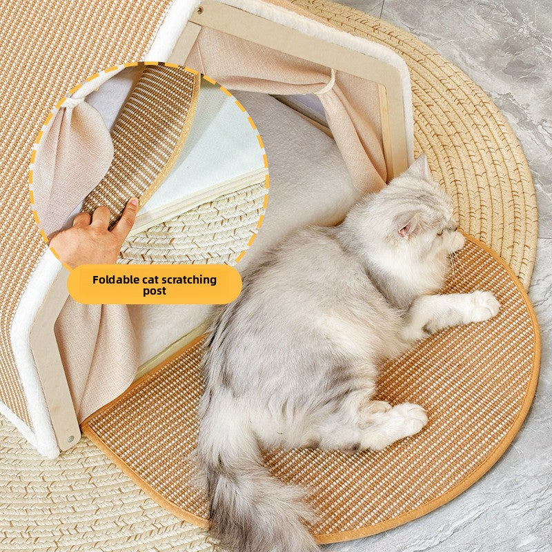 Cozy Cat Bed All Season Semi Enclosed Cat House with Scratching Board and Tent for Indoor Cats