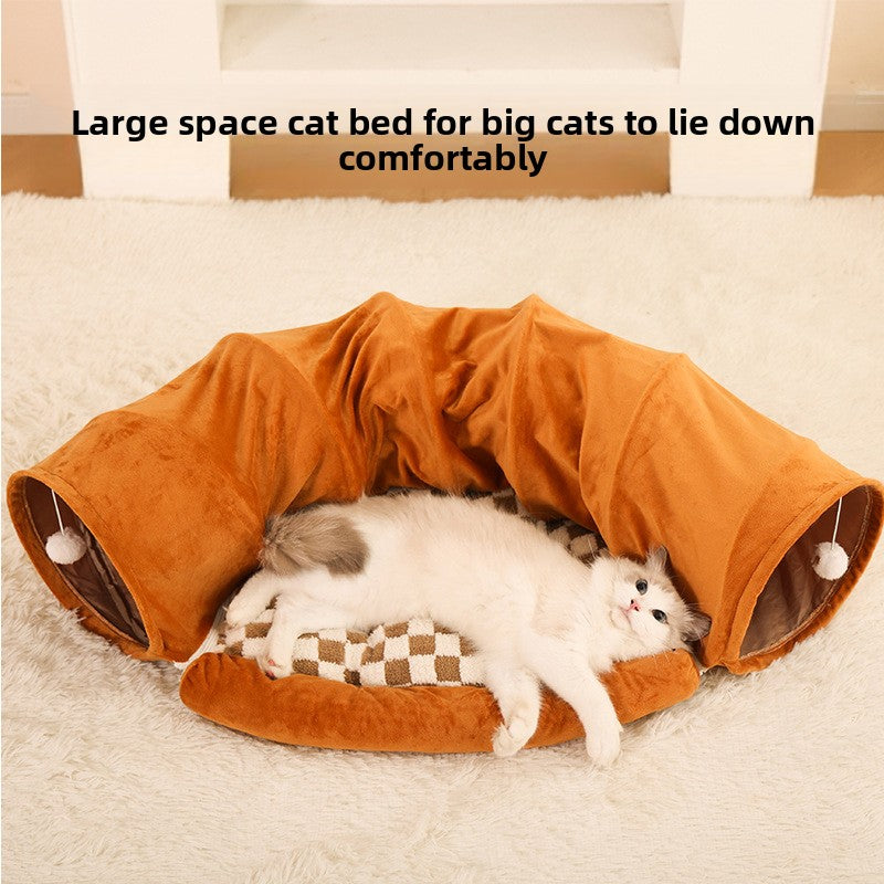 Washable Pet Bed Cat Tunnel with Toys Breathable for All Seasons Cat House and Play Tunnel