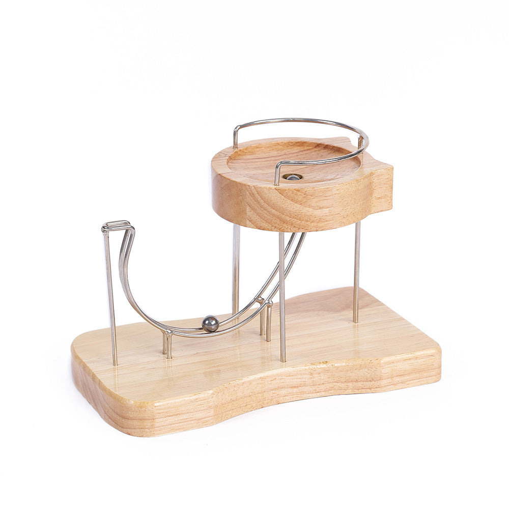 Perpetual Motion Steel Ball Kinetic Art Wooden Sculpture Pet Toy for Cats and Dogs