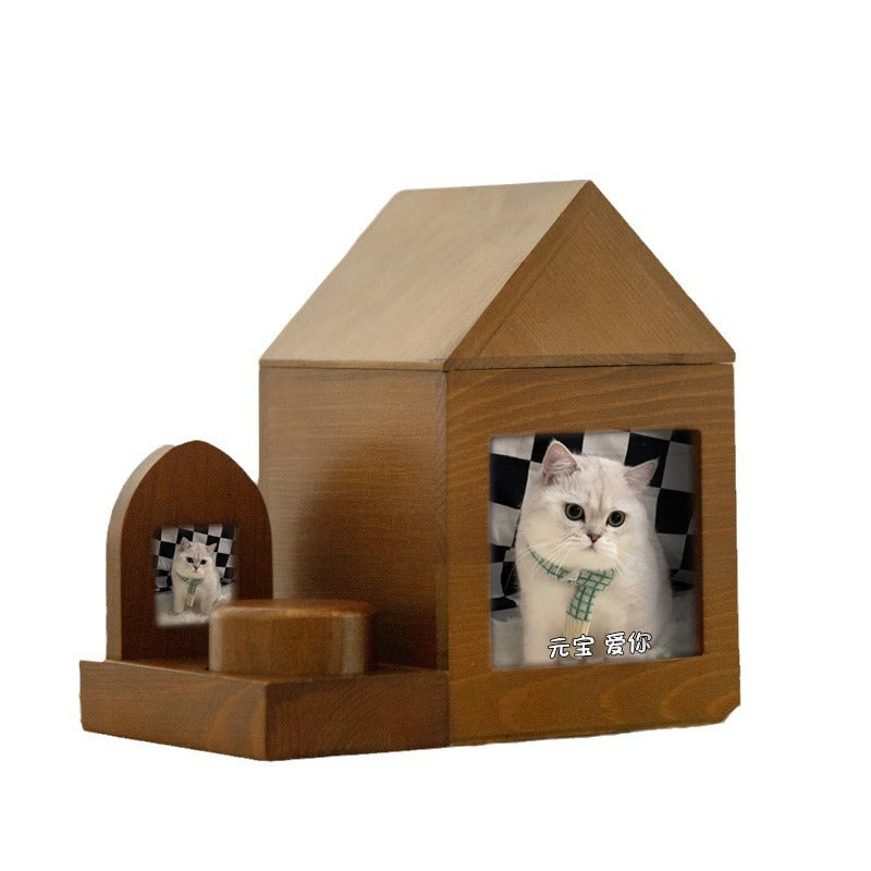 Natural Wood Pet Urn with Photo Frame Cremation Memorial for Cats Dogs Pet Funeral Supplies