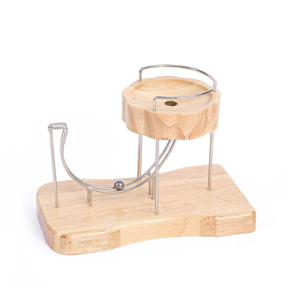 Perpetual Motion Steel Ball Kinetic Art Wooden Sculpture Pet Toy for Cats and Dogs