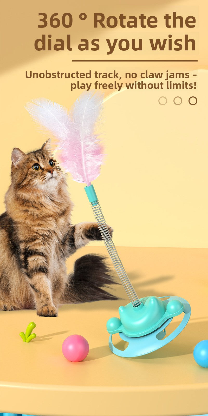 Interactive Cat Toy with Rotating Wheel Safe for Paws Fun Teaser Wand Pet Boredom Buster Self Play Game