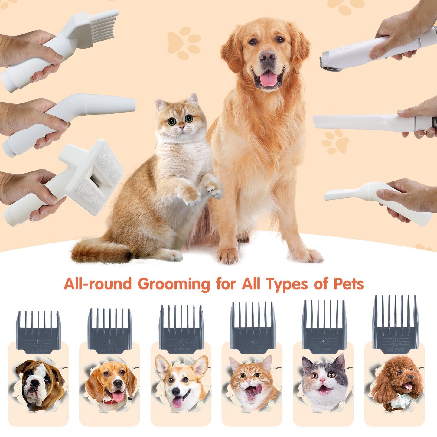 Dog Grooming Vacuum Cleaner Kit 11000PA High Power Pet Hair Remover for Shedding