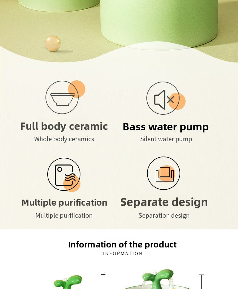 Smart Ceramic Water Dispenser for Cats and Dogs Automatic Pet Fountain with Circulating Fresh Water