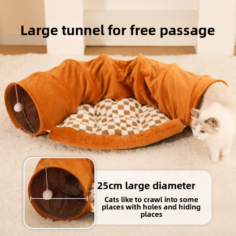 Washable Pet Bed Cat Tunnel with Toys Breathable for All Seasons Cat House and Play Tunnel