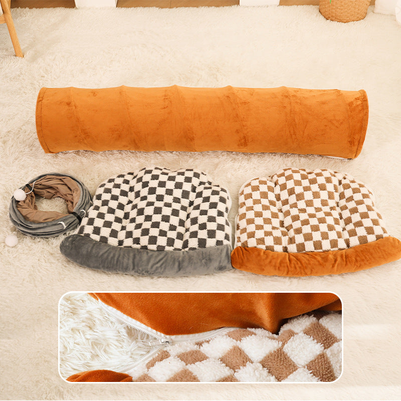 Washable Pet Bed Cat Tunnel with Toys Breathable for All Seasons Cat House and Play Tunnel