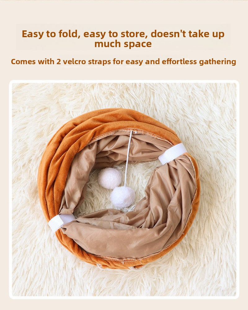 Washable Pet Bed Cat Tunnel with Toys Breathable for All Seasons Cat House and Play Tunnel