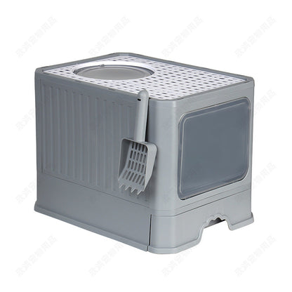 Large Enclosed Foldable Cat Litter Box with Drawer Odor Control and Anti Splash Design