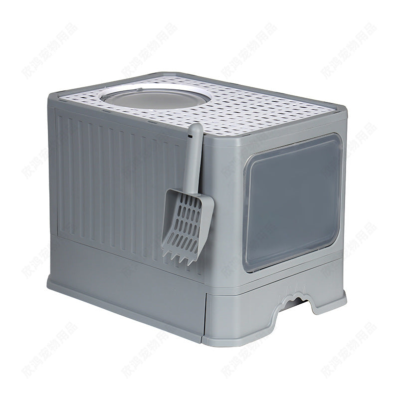 Large Enclosed Foldable Cat Litter Box with Drawer Odor Control and Anti Splash Design