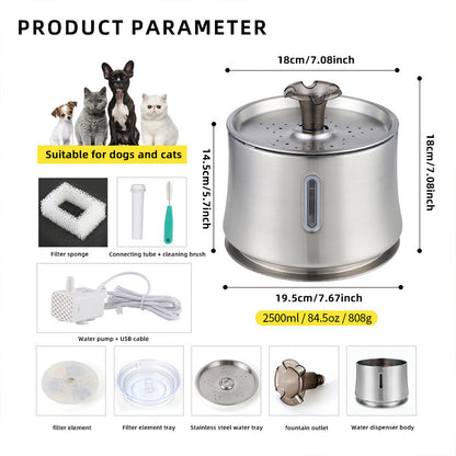 2025 New Smart Silent Pet Water Fountain Stainless Steel Cat Dog Automatic Drinking Dispenser with Circulating Flow