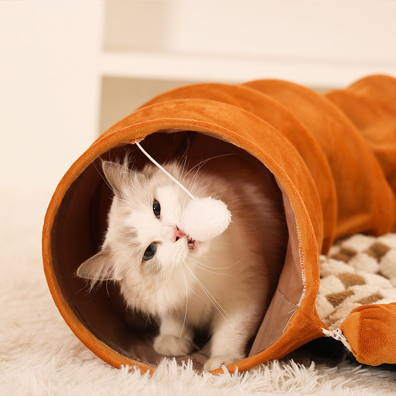Washable Pet Bed Cat Tunnel with Toys Breathable for All Seasons Cat House and Play Tunnel
