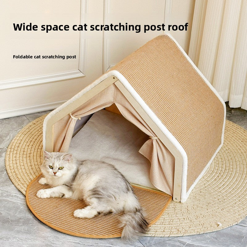 Cozy Cat Bed All Season Semi Enclosed Cat House with Scratching Board and Tent for Indoor Cats