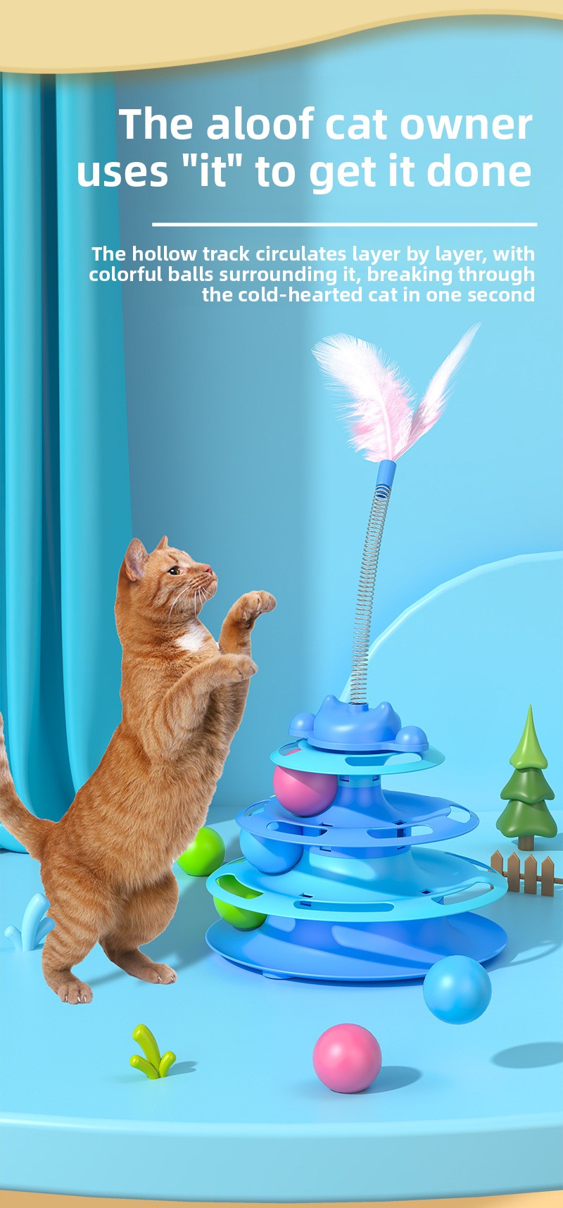 Interactive Cat Toy with Rotating Wheel Safe for Paws Fun Teaser Wand Pet Boredom Buster Self Play Game