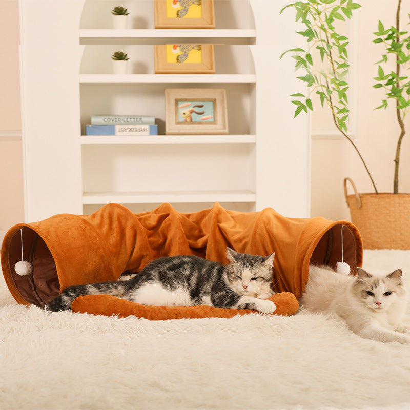 Washable Pet Bed Cat Tunnel with Toys Breathable for All Seasons Cat House and Play Tunnel