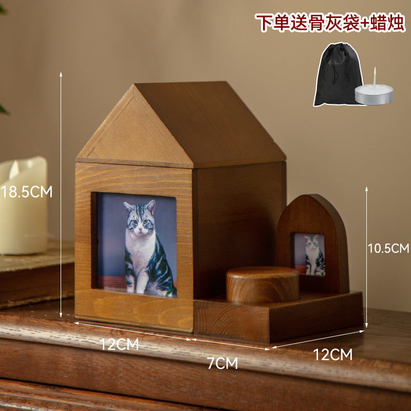 Natural Wood Pet Urn with Photo Frame Cremation Memorial for Cats Dogs Pet Funeral Supplies