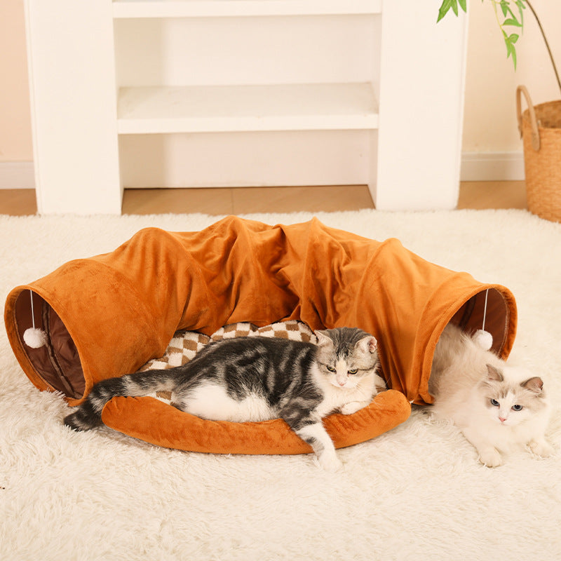 Washable Pet Bed Cat Tunnel with Toys Breathable for All Seasons Cat House and Play Tunnel