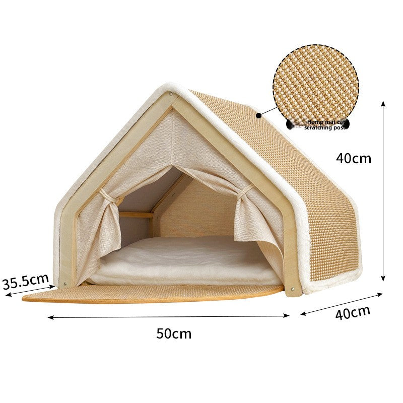 Cozy Cat Bed All Season Semi Enclosed Cat House with Scratching Board and Tent for Indoor Cats