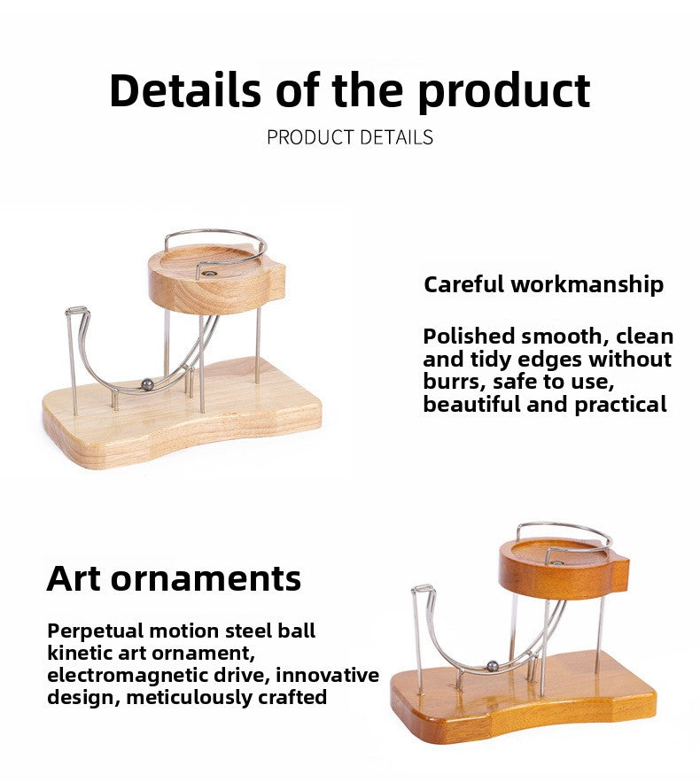 Perpetual Motion Steel Ball Kinetic Art Wooden Sculpture Pet Toy for Cats and Dogs