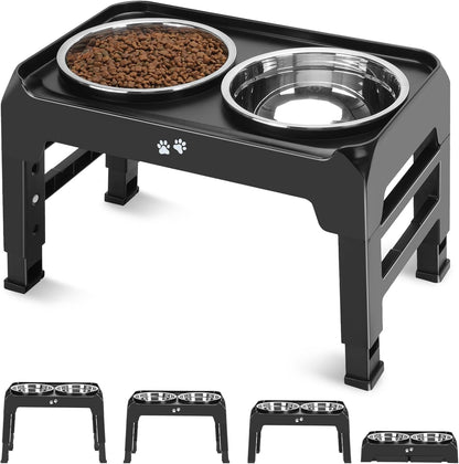 COMESOON  Dog feeders Raised Dog Bowls, 4 Height Adjustable Elevated Dog Bowls with 2 Thick Stainless Steel 50oz Dog Food Bowls for Large Medium Dogs Adjusts to 3.7", 9.2", 10.75", 12.36"- Black