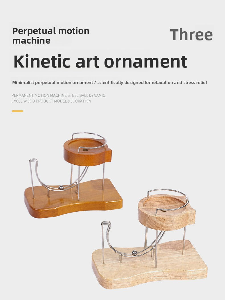 Perpetual Motion Steel Ball Kinetic Art Wooden Sculpture Pet Toy for Cats and Dogs