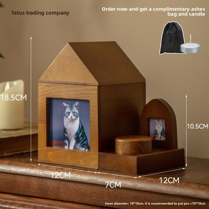 Natural Wood Pet Urn with Photo Frame Cremation Memorial for Cats Dogs Pet Funeral Supplies