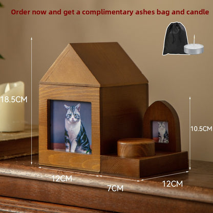 Natural Wood Pet Urn with Photo Frame Cremation Memorial for Cats Dogs Pet Funeral Supplies