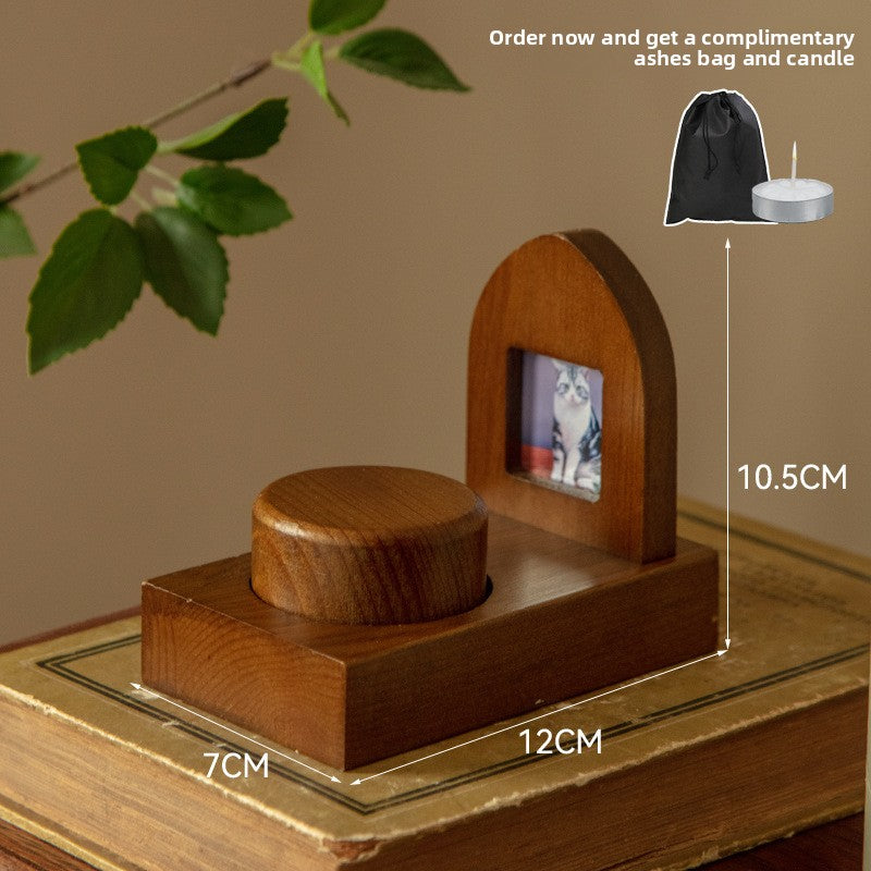 Natural Wood Pet Urn with Photo Frame Cremation Memorial for Cats Dogs Pet Funeral Supplies