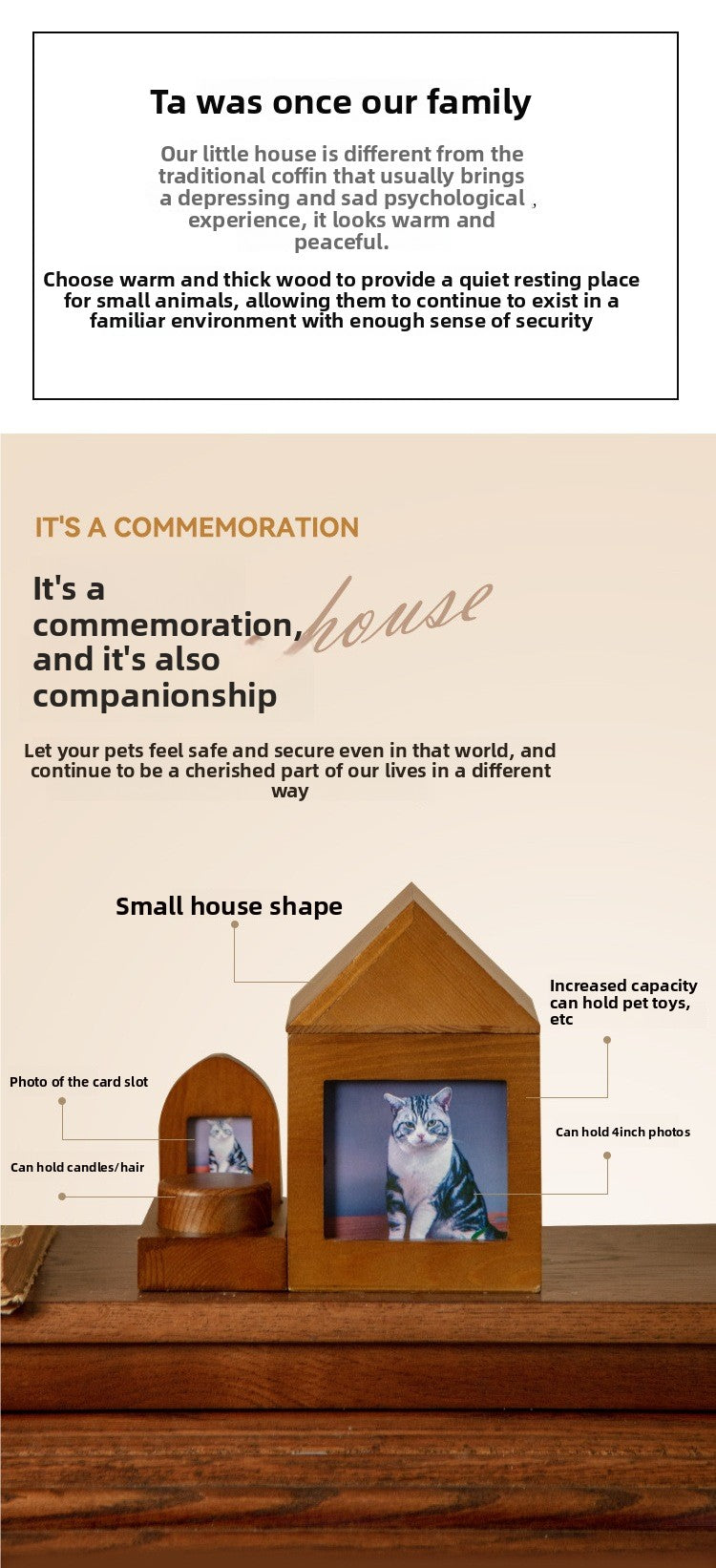 Natural Wood Pet Urn with Photo Frame Cremation Memorial for Cats Dogs Pet Funeral Supplies