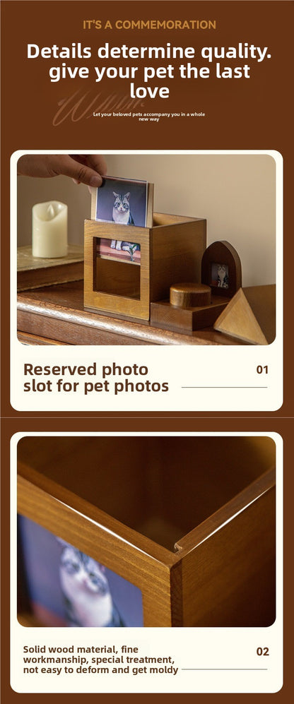 Natural Wood Pet Urn with Photo Frame Cremation Memorial for Cats Dogs Pet Funeral Supplies